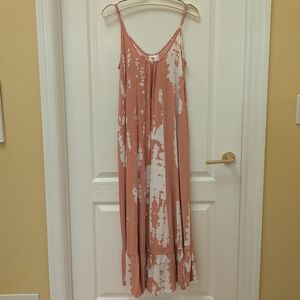 Pink and White Tie-dye Women's Maxi Dress